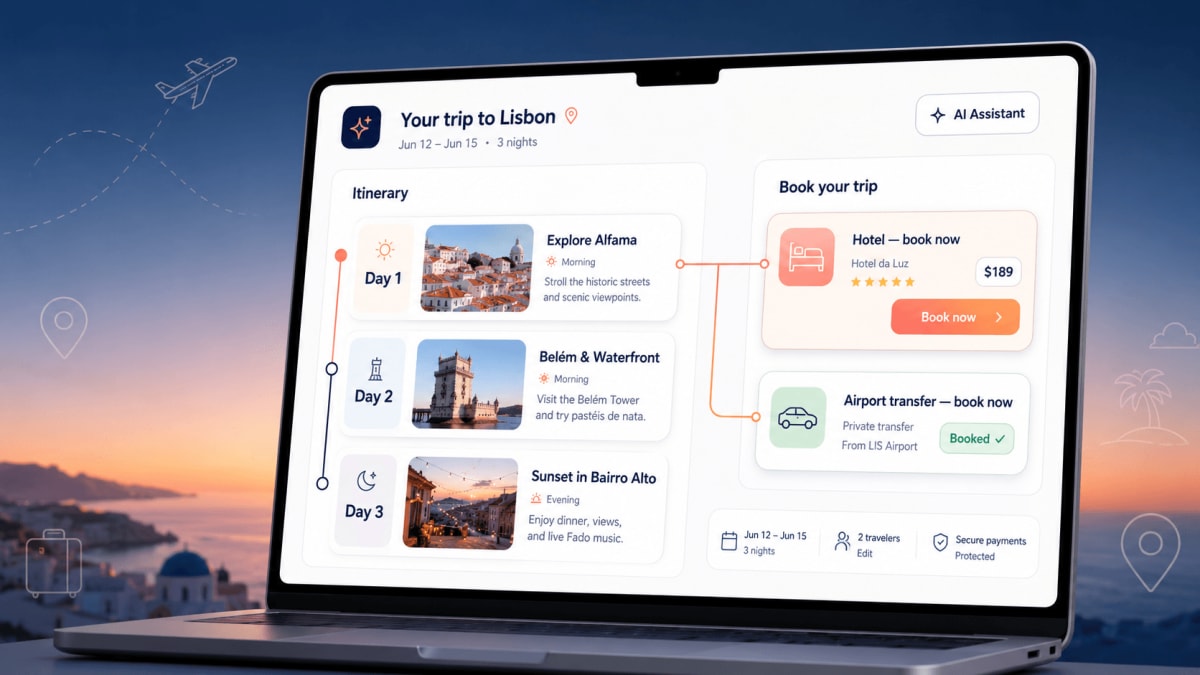 AI trip planner itinerary booking hotels and airport transfers in one place to close the AI travel booking trust gap