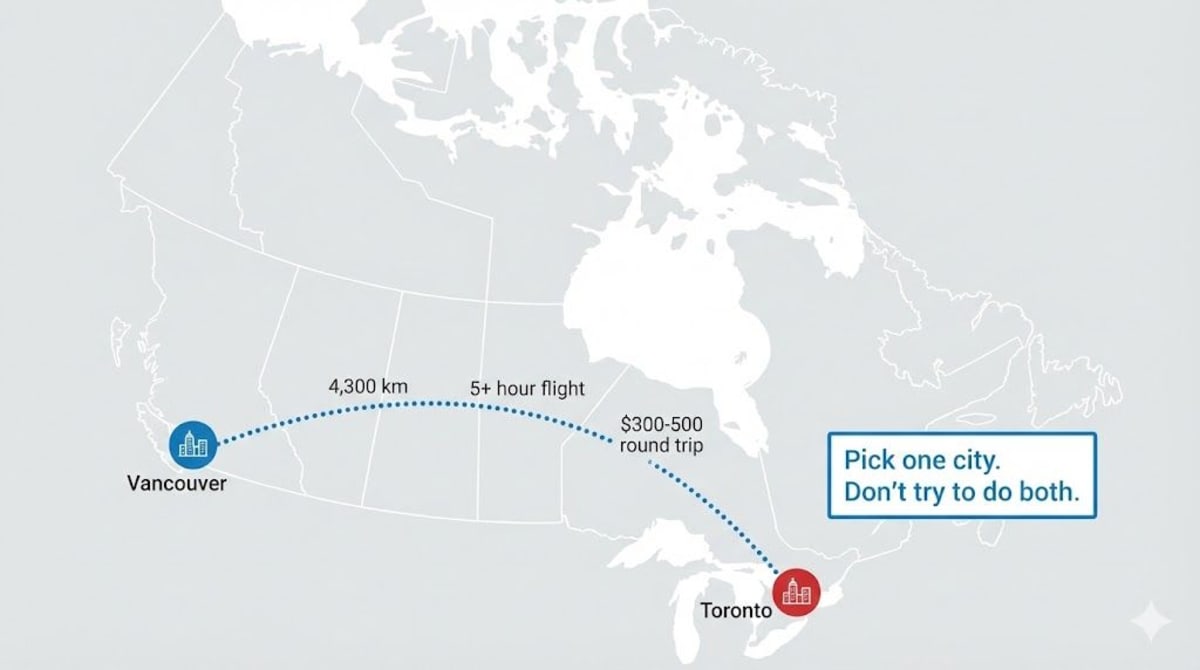 Toronto and Vancouver are 4,300 km apart — choose one city and explore it properly.
