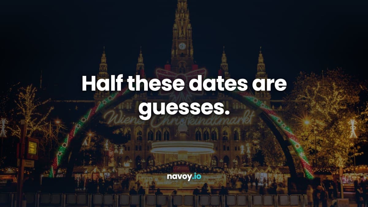 The Wiener Christkindlmarkt on Vienna's Rathausplatz at night, the illuminated city hall behind a lit market arch