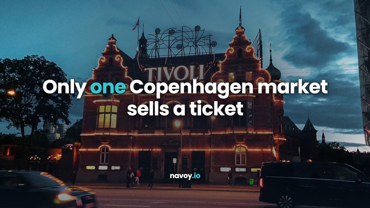 Tivoli Gardens entrance in Copenhagen lit up at dusk