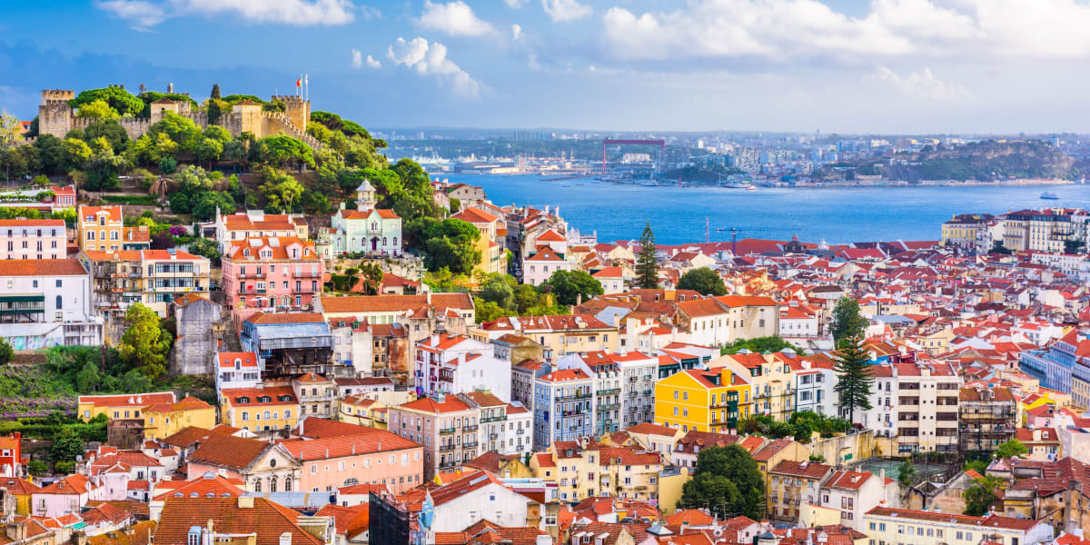 São Jorge Castle and Lisbon old town with Tagus River, Portugal